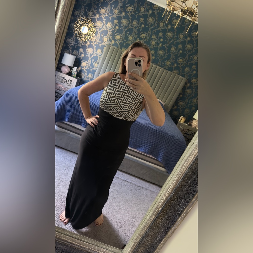 Lauren Ralph Lauren Black and White Sequin Evening Party Maxi Dress - Picture 2 of 10